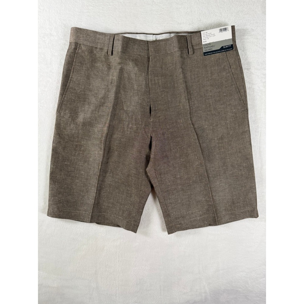 Louis Raphael Tailored Slim Fit Linen Viscose Wheat Brown Mens Shorts Size 35